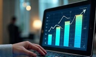 Gráfico de barras ascendente en una pantalla, representando el análisis de rendimiento de empleados